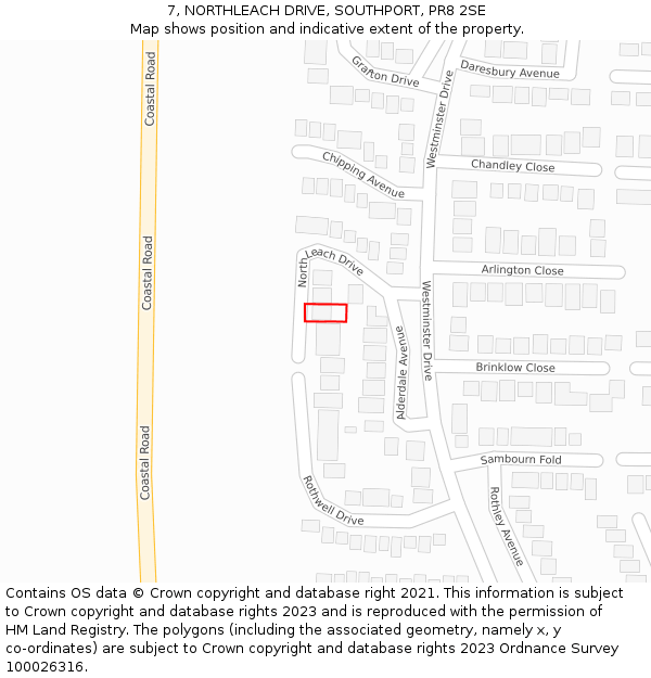 7, NORTHLEACH DRIVE, SOUTHPORT, PR8 2SE: Location map and indicative extent of plot