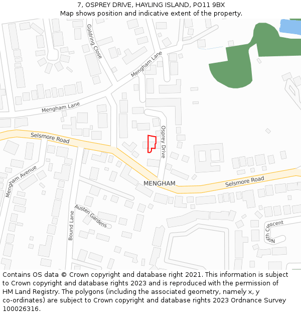 7, OSPREY DRIVE, HAYLING ISLAND, PO11 9BX: Location map and indicative extent of plot