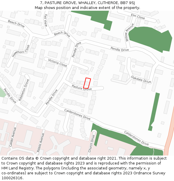 7, PASTURE GROVE, WHALLEY, CLITHEROE, BB7 9SJ: Location map and indicative extent of plot