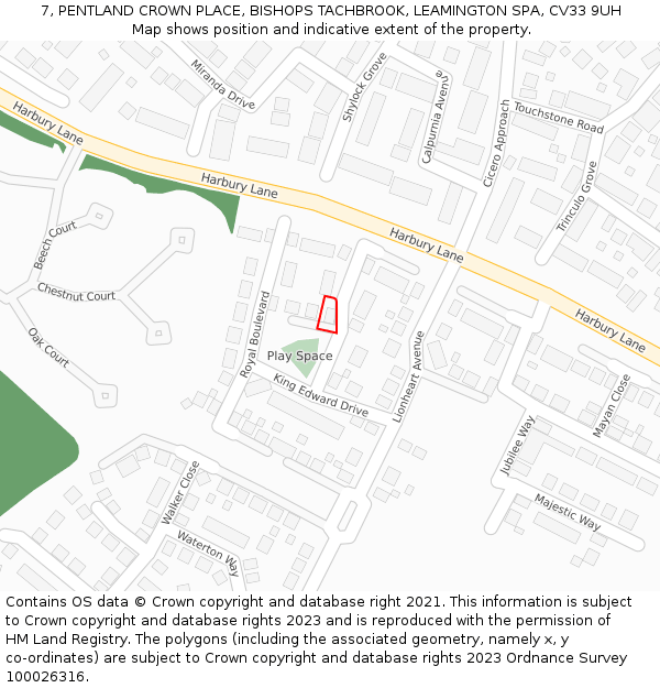 7, PENTLAND CROWN PLACE, BISHOPS TACHBROOK, LEAMINGTON SPA, CV33 9UH: Location map and indicative extent of plot