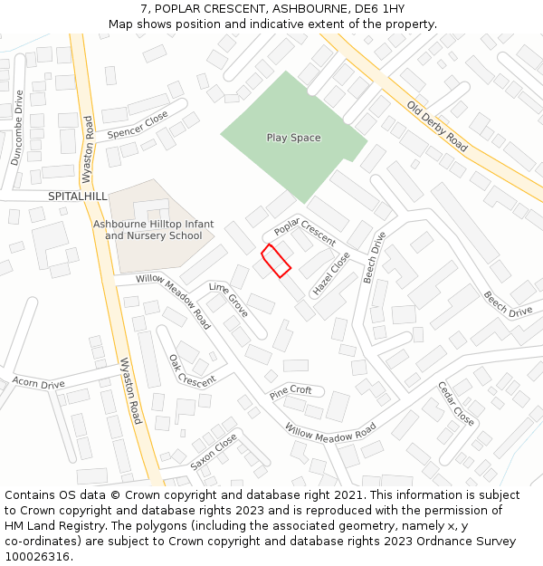 7, POPLAR CRESCENT, ASHBOURNE, DE6 1HY: Location map and indicative extent of plot