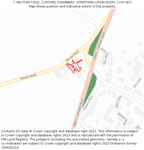 7, RECTORY FOLD, CLIFFORD CHAMBERS, STRATFORD-UPON-AVON, CV37 8FZ: Location map and indicative extent of plot