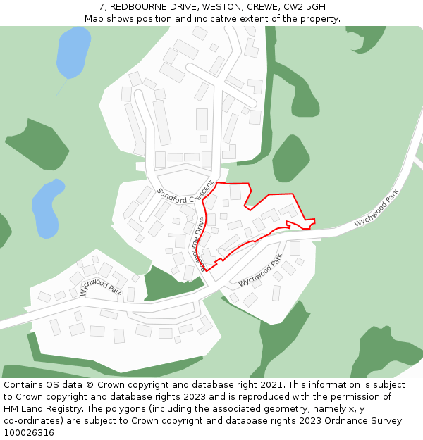 7, REDBOURNE DRIVE, WESTON, CREWE, CW2 5GH: Location map and indicative extent of plot