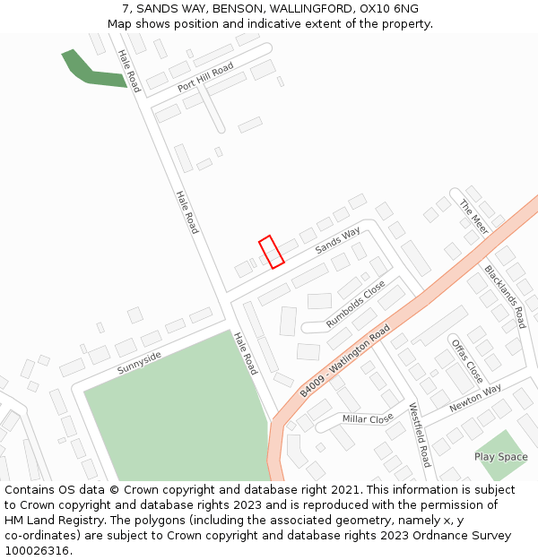 7, SANDS WAY, BENSON, WALLINGFORD, OX10 6NG: Location map and indicative extent of plot