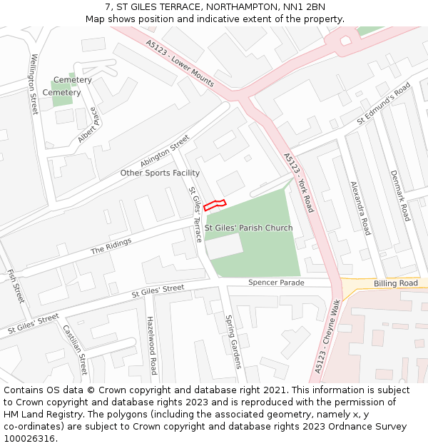 7, ST GILES TERRACE, NORTHAMPTON, NN1 2BN: Location map and indicative extent of plot