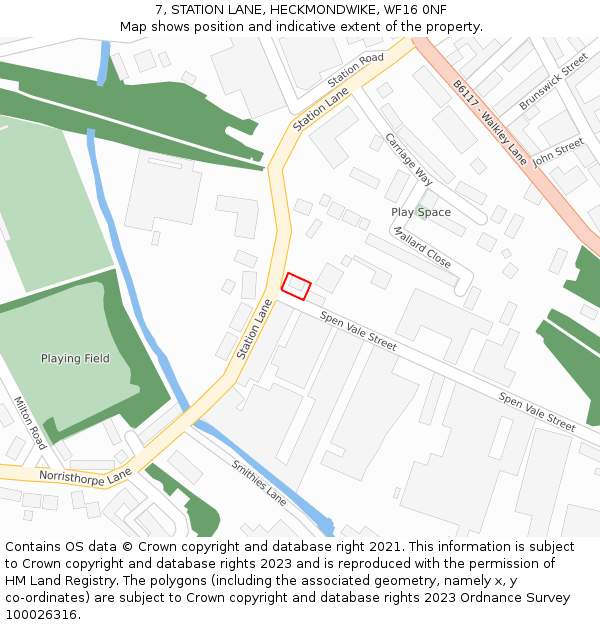 7, STATION LANE, HECKMONDWIKE, WF16 0NF: Location map and indicative extent of plot