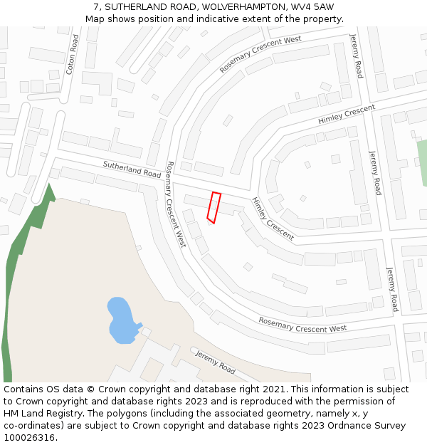 7, SUTHERLAND ROAD, WOLVERHAMPTON, WV4 5AW: Location map and indicative extent of plot