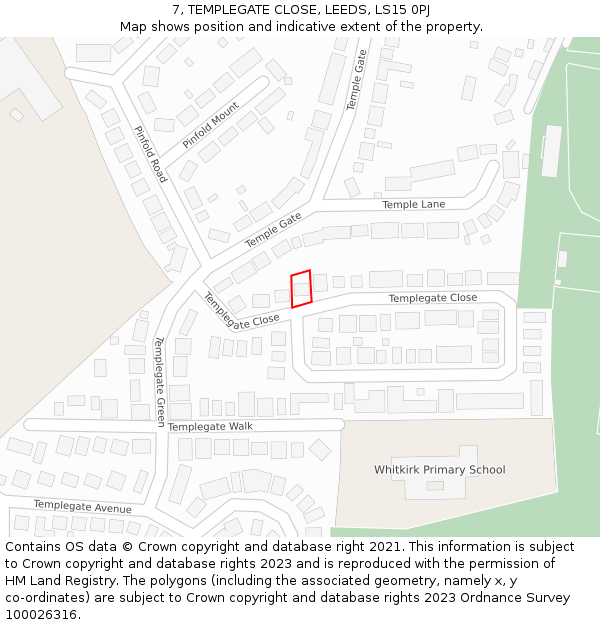 7, TEMPLEGATE CLOSE, LEEDS, LS15 0PJ: Location map and indicative extent of plot