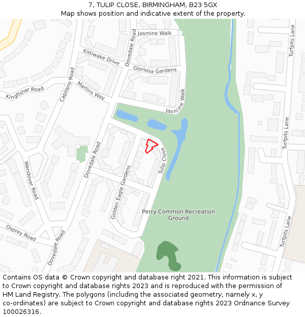 7, TULIP CLOSE, BIRMINGHAM, B23 5GX: Location map and indicative extent of plot