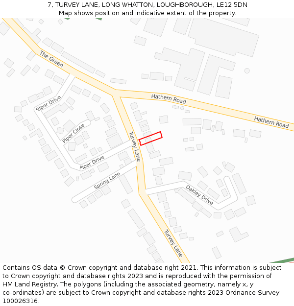 7, TURVEY LANE, LONG WHATTON, LOUGHBOROUGH, LE12 5DN: Location map and indicative extent of plot