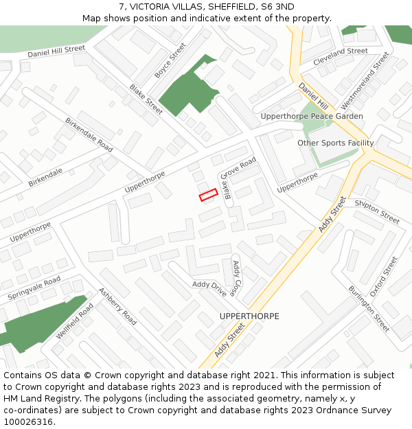 7, VICTORIA VILLAS, SHEFFIELD, S6 3ND: Location map and indicative extent of plot