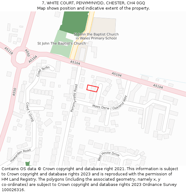 7, WHITE COURT, PENYMYNYDD, CHESTER, CH4 0GQ: Location map and indicative extent of plot