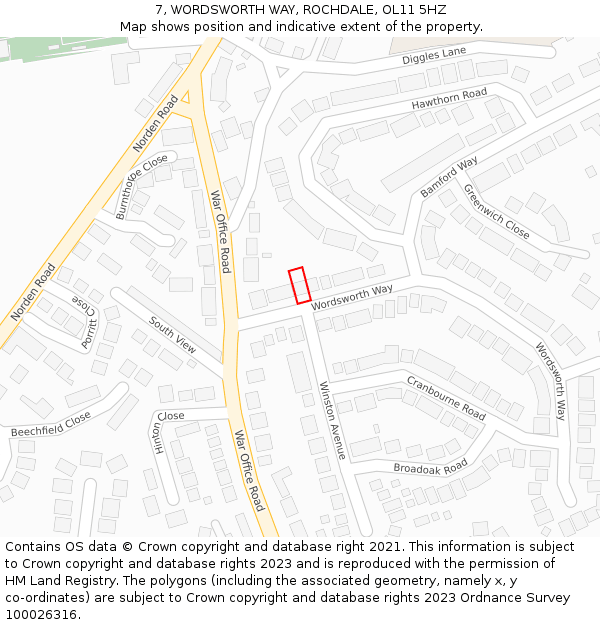 7, WORDSWORTH WAY, ROCHDALE, OL11 5HZ: Location map and indicative extent of plot