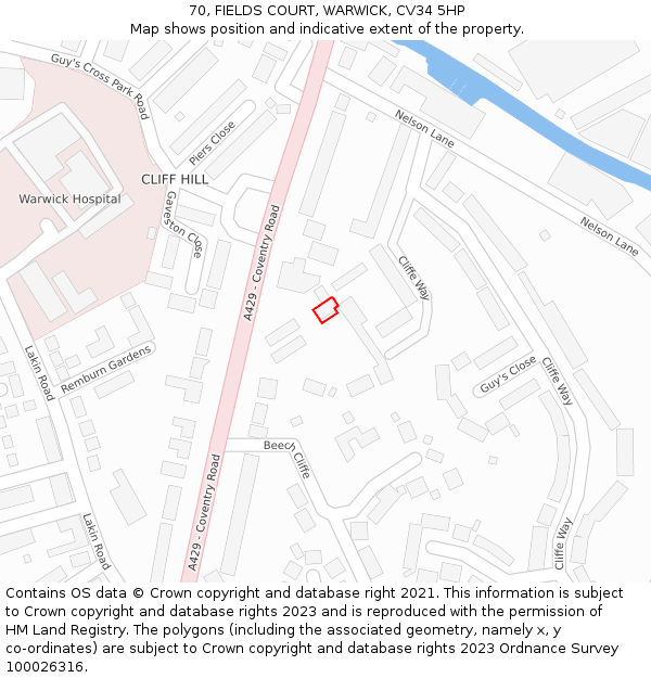 70, FIELDS COURT, WARWICK, CV34 5HP: Location map and indicative extent of plot