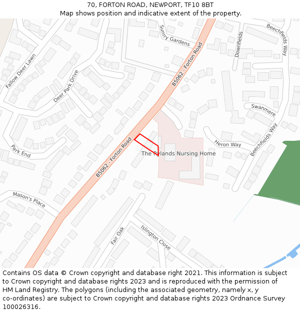 70, FORTON ROAD, NEWPORT, TF10 8BT: Location map and indicative extent of plot