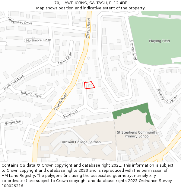 70, HAWTHORNS, SALTASH, PL12 4BB: Location map and indicative extent of plot