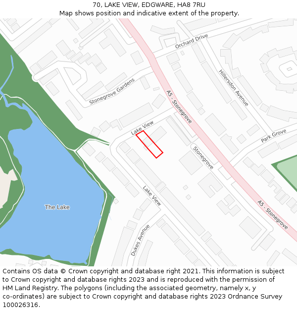 70, LAKE VIEW, EDGWARE, HA8 7RU: Location map and indicative extent of plot