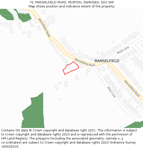 70, MANSELFIELD ROAD, MURTON, SWANSEA, SA3 3AP: Location map and indicative extent of plot