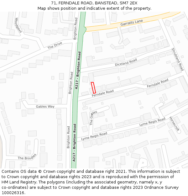 71, FERNDALE ROAD, BANSTEAD, SM7 2EX: Location map and indicative extent of plot