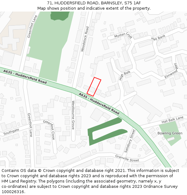 71, HUDDERSFIELD ROAD, BARNSLEY, S75 1AF: Location map and indicative extent of plot