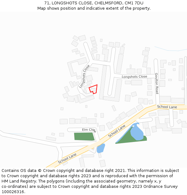 71, LONGSHOTS CLOSE, CHELMSFORD, CM1 7DU: Location map and indicative extent of plot