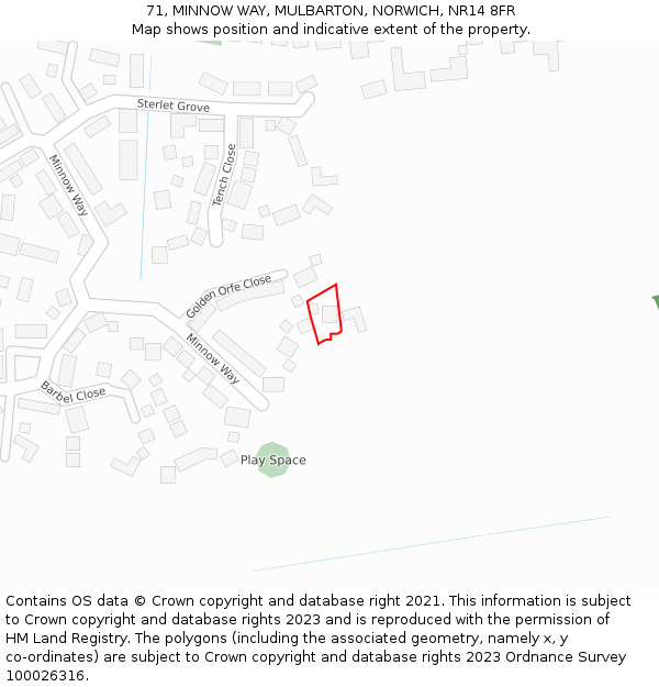 71, MINNOW WAY, MULBARTON, NORWICH, NR14 8FR: Location map and indicative extent of plot