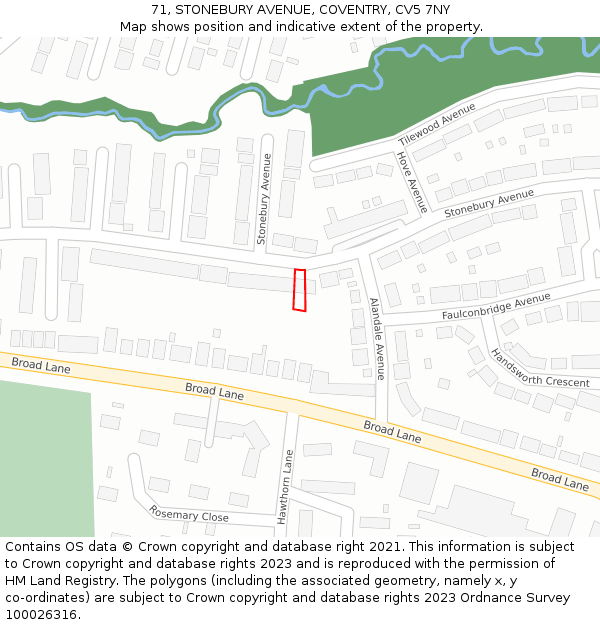 71, STONEBURY AVENUE, COVENTRY, CV5 7NY: Location map and indicative extent of plot