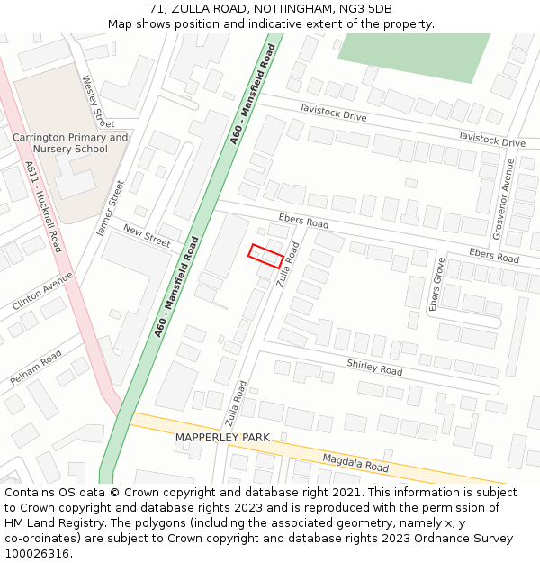 71, ZULLA ROAD, NOTTINGHAM, NG3 5DB: Location map and indicative extent of plot