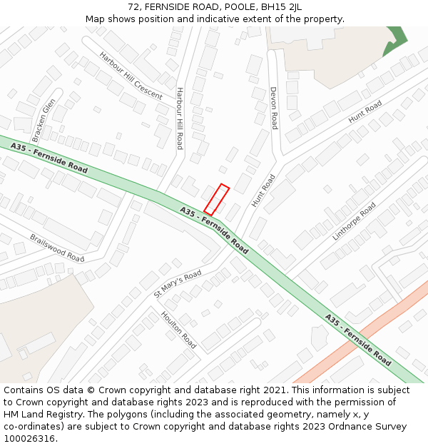 72, FERNSIDE ROAD, POOLE, BH15 2JL: Location map and indicative extent of plot