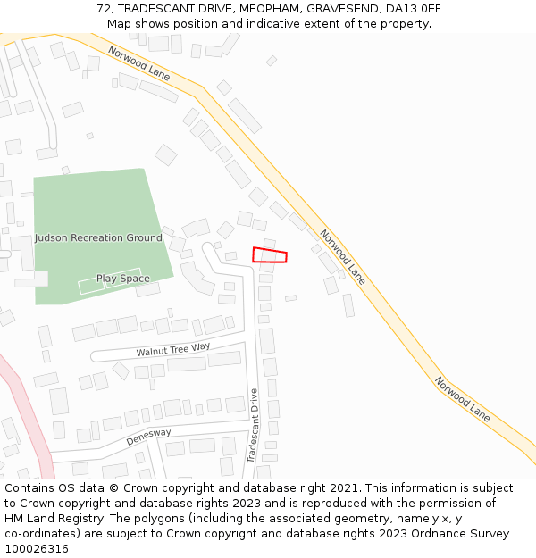 72, TRADESCANT DRIVE, MEOPHAM, GRAVESEND, DA13 0EF: Location map and indicative extent of plot