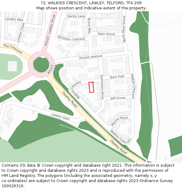 72, WALKISS CRESCENT, LAWLEY, TELFORD, TF4 2SR: Location map and indicative extent of plot