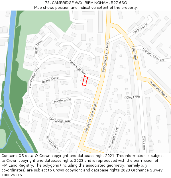 73, CAMBRIDGE WAY, BIRMINGHAM, B27 6SG: Location map and indicative extent of plot