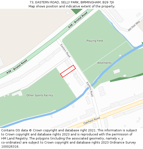 73, EASTERN ROAD, SELLY PARK, BIRMINGHAM, B29 7JX: Location map and indicative extent of plot