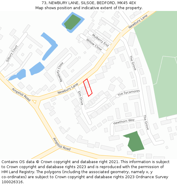 73, NEWBURY LANE, SILSOE, BEDFORD, MK45 4EX: Location map and indicative extent of plot