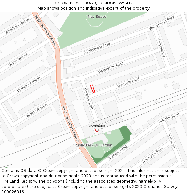 73, OVERDALE ROAD, LONDON, W5 4TU: Location map and indicative extent of plot