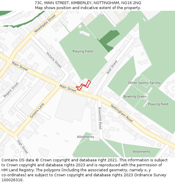 73C, MAIN STREET, KIMBERLEY, NOTTINGHAM, NG16 2NG: Location map and indicative extent of plot