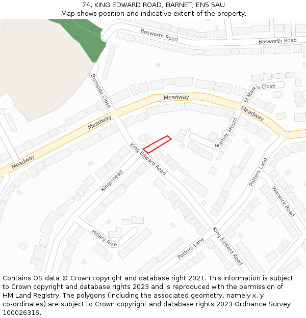 74, KING EDWARD ROAD, BARNET, EN5 5AU: Location map and indicative extent of plot