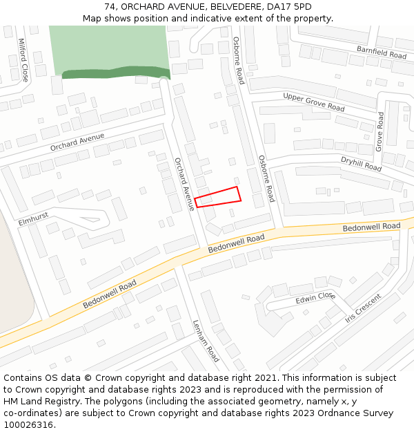 74, ORCHARD AVENUE, BELVEDERE, DA17 5PD: Location map and indicative extent of plot