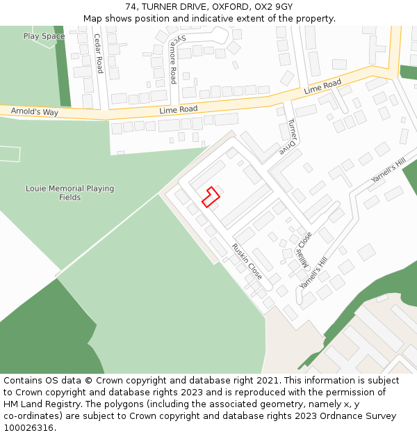 74, TURNER DRIVE, OXFORD, OX2 9GY: Location map and indicative extent of plot