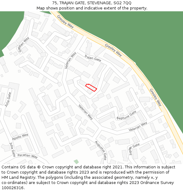 75, TRAJAN GATE, STEVENAGE, SG2 7QQ: Location map and indicative extent of plot