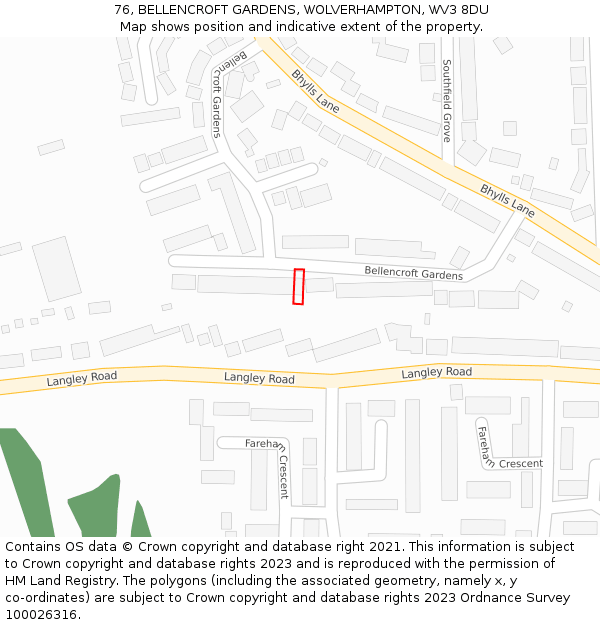 76, BELLENCROFT GARDENS, WOLVERHAMPTON, WV3 8DU: Location map and indicative extent of plot