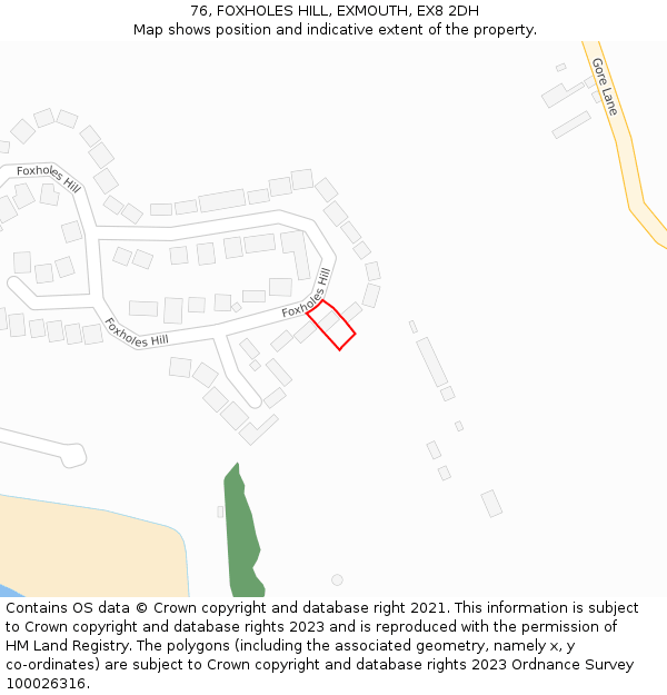 76, FOXHOLES HILL, EXMOUTH, EX8 2DH: Location map and indicative extent of plot