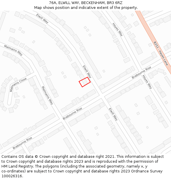 76A, ELWILL WAY, BECKENHAM, BR3 6RZ: Location map and indicative extent of plot