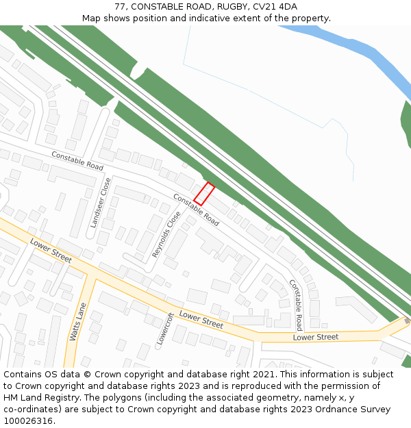 77, CONSTABLE ROAD, RUGBY, CV21 4DA: Location map and indicative extent of plot