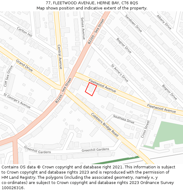 77, FLEETWOOD AVENUE, HERNE BAY, CT6 8QS: Location map and indicative extent of plot