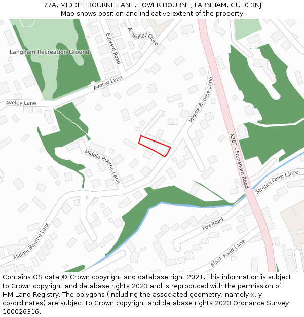 77A, MIDDLE BOURNE LANE, LOWER BOURNE, FARNHAM, GU10 3NJ: Location map and indicative extent of plot