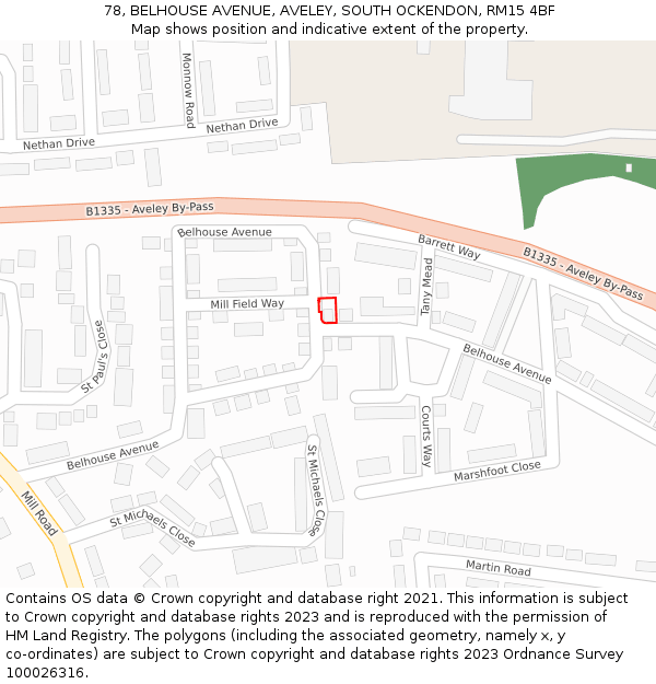 78, BELHOUSE AVENUE, AVELEY, SOUTH OCKENDON, RM15 4BF: Location map and indicative extent of plot