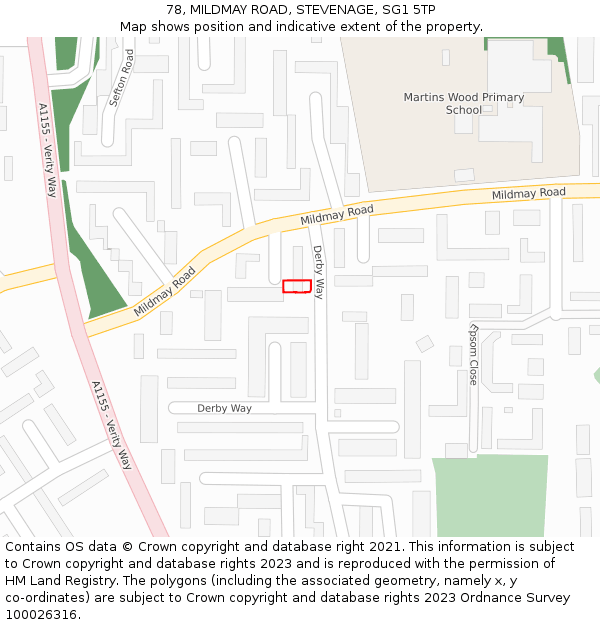 78, MILDMAY ROAD, STEVENAGE, SG1 5TP: Location map and indicative extent of plot