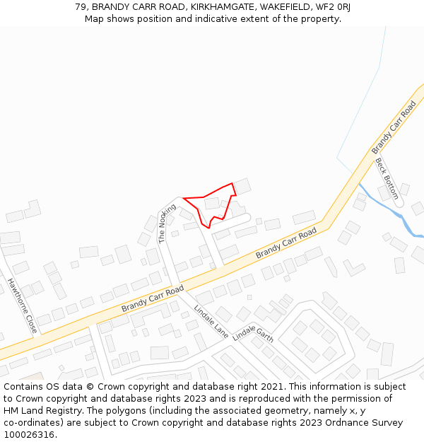 79, BRANDY CARR ROAD, KIRKHAMGATE, WAKEFIELD, WF2 0RJ: Location map and indicative extent of plot