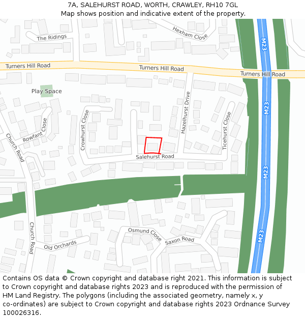 7A, SALEHURST ROAD, WORTH, CRAWLEY, RH10 7GL: Location map and indicative extent of plot